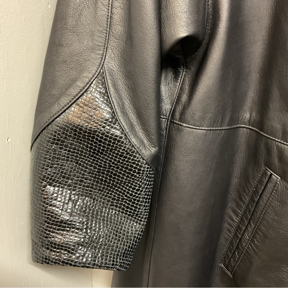 Vintage Giovinezza Moda by Rocco Leather Trench Black Coat Size Small - Picture 9 of 15